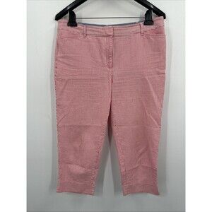 Talbots 12P Perfect Chino Crop Pants Red White Stripe Seersucker Ankle